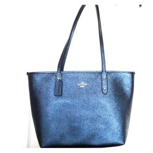 Coach Metallic Blue City Tote NWT